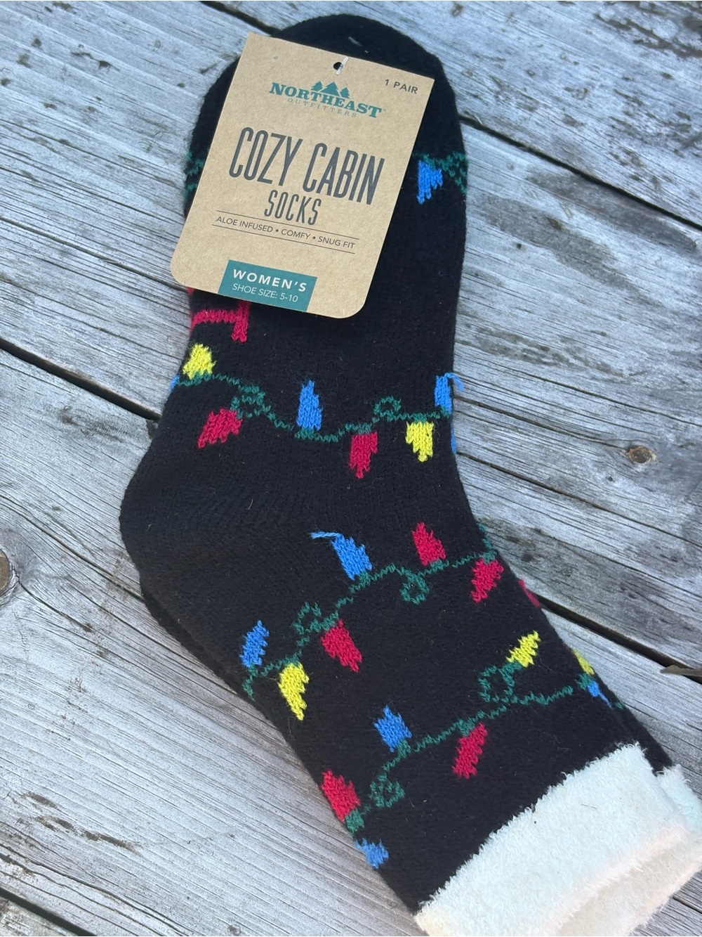 Women's Black Holiday Light Cozy Socks